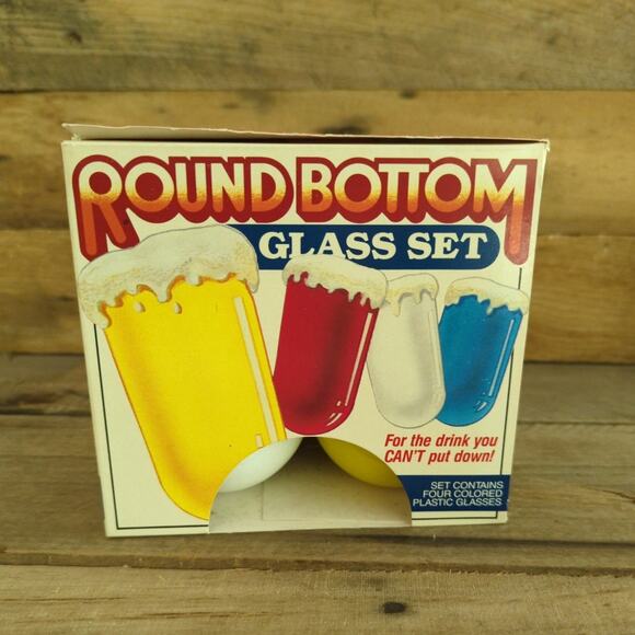 Vintage 1986 Round Bottom Glass Set by Spenser Gifts Set of Four Original Box - Picture 3 of 10